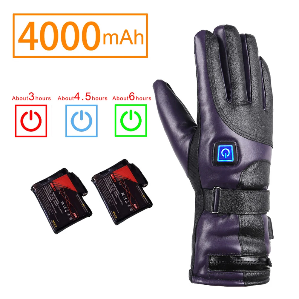 Перчатки из искусственной кожи с электрическим подогревом зимние теплые с аккумулятором для мотоцикла FK88 - Цвет: Алый