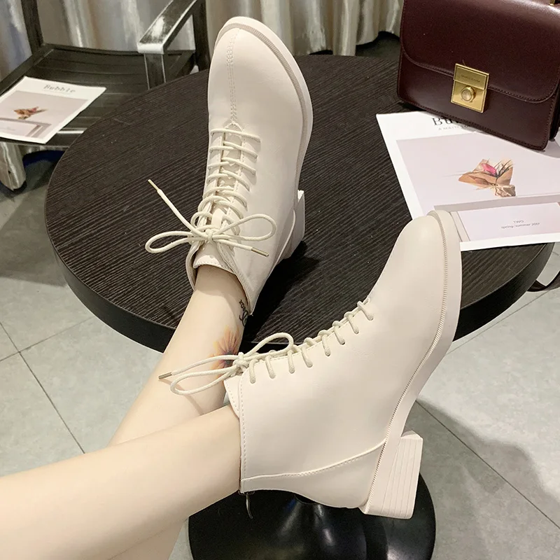 

Low Heels booties Riding Boots Shoes Round Toe Lace Up Booties Ladies Bootee Woman 2019 Luxury Designer Martins For Women