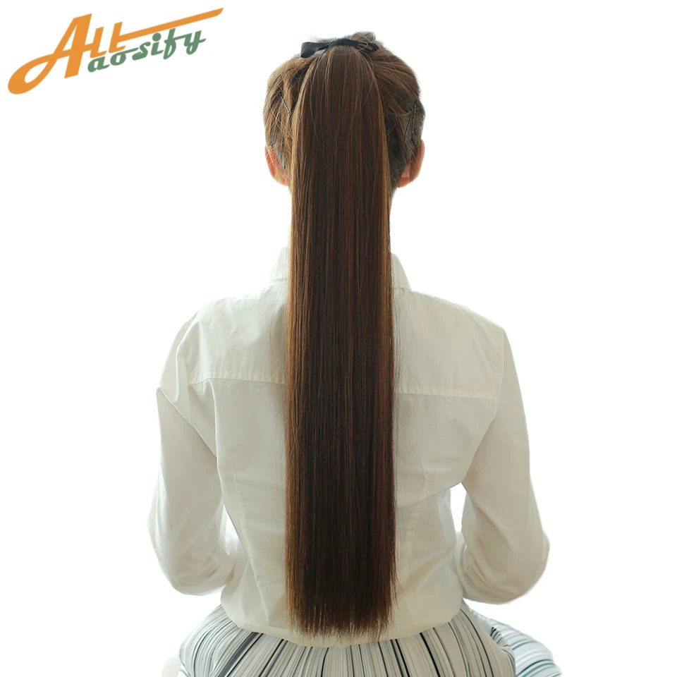 Allaosify Синтетические длинные прямые волосы на завязках с конскими хвостиками, накладные волосы на заколках, накладные волосы с конским хвостом