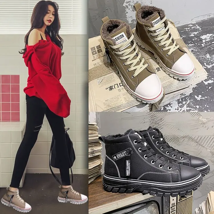 

Hight-top Canvas Shoes Women's 2019 New Style WOMEN'S Shoes Winter Korean-style Versatile Students Winter Shoes plus Velvet Autu