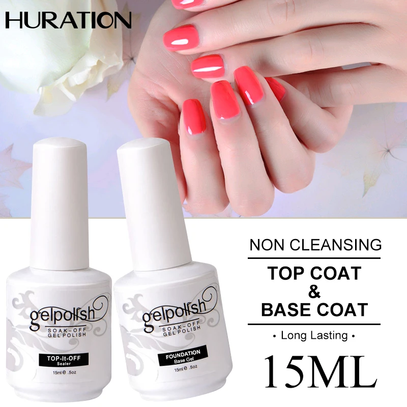 Huration Base and Topcoat Gel Nail Polish LED UV Transparent Soak Off Primer New 15 Ml Design Varnish | Красота и здоровье