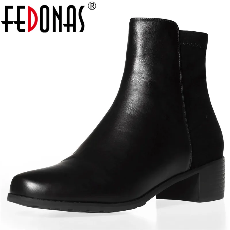 

FEDONAS Women Slip On Ankle Boots Winter Concise Female Chelsea Boots Dancing Prom Shoes Woman Genuine Leather Warm Short Boots