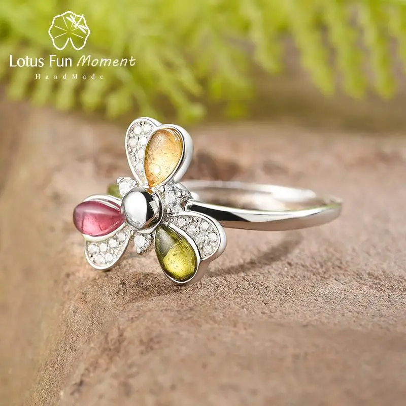 Lotus Fun Natural Tourmaline Gemstones Multicolor Rotatable Windmill Ring Real 925 Sterling Silver Fine Jewelry Rings for Women Lotus Fun Natural Tourmaline Gemstones Multicolor Rotatable Windmill Ring Real 925 Sterling Silver Fine Jewelry Rings for Women