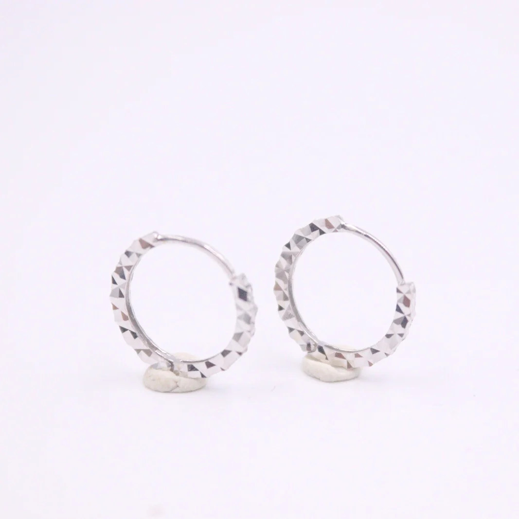 

Real 18K White Gold Earrings For Women Female Full Star Real Gold Hoop Earrings 12mmDia Gift Small Earrings Hoop