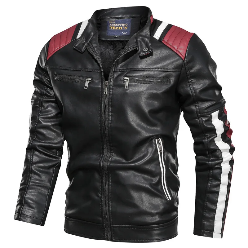 2020 Autumn Winter Men's Leather Jacket Casual Fashion Stand Collar Motorcycle Jacket Men Slim Style Quality Leather Jacket Men 1