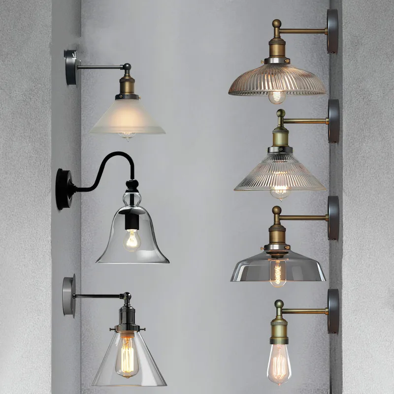 

Industrial wall lamp loft American retro wall lamp dining room balcony corridor bedside glass wall lamp wall lights for home LED