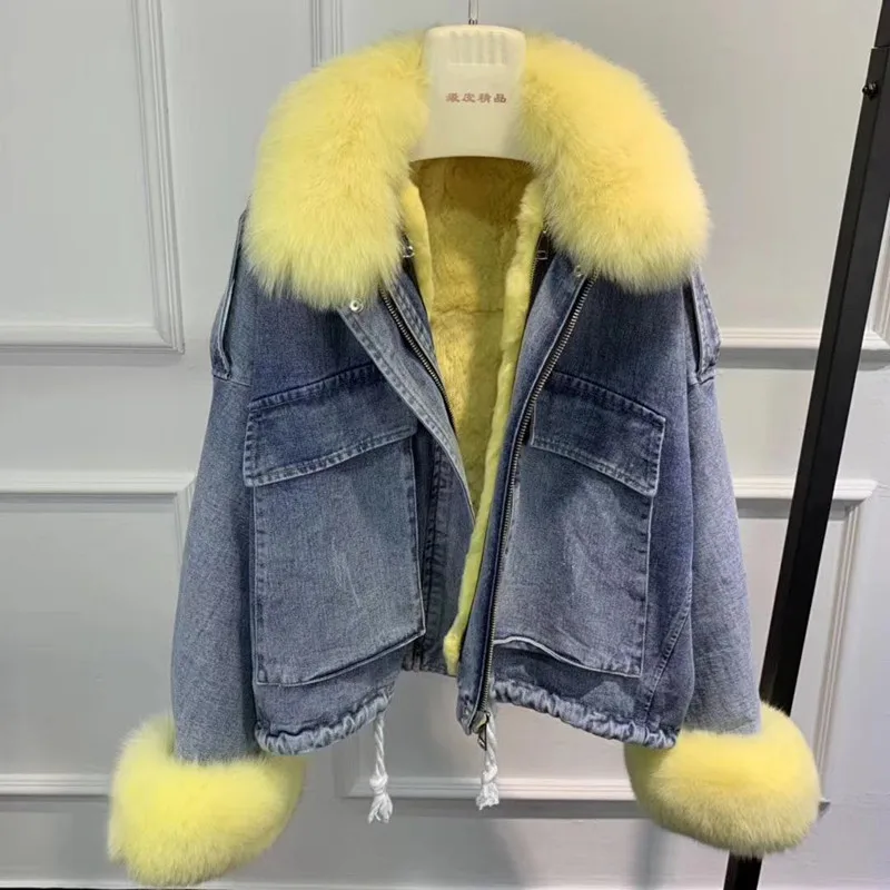 jean jacket with fox fur