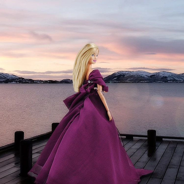 

Fashion Doll Purple Wedding Dress Evening Party Wear Long Dresses For Barbie Dolls Outfit 1/6 Doll Accessories Kids Toy