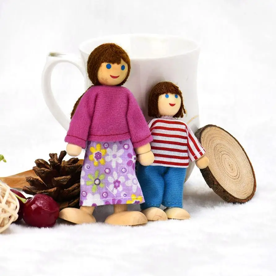 Монтессори прелестные куклы Мультяшные деревянные дома Семья Люди Дети ролевые игры глаз-координация рук интересные игрушки подарок
