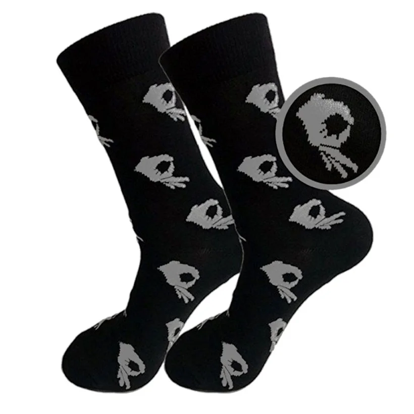 17 18 Colors Men Unisex Winter Knitted Mid-Calf Long Crew Socks Funny OK Gesture Printed Hip-Hop Trendy Cotton Hosiery Skateboard - Цвет: 17