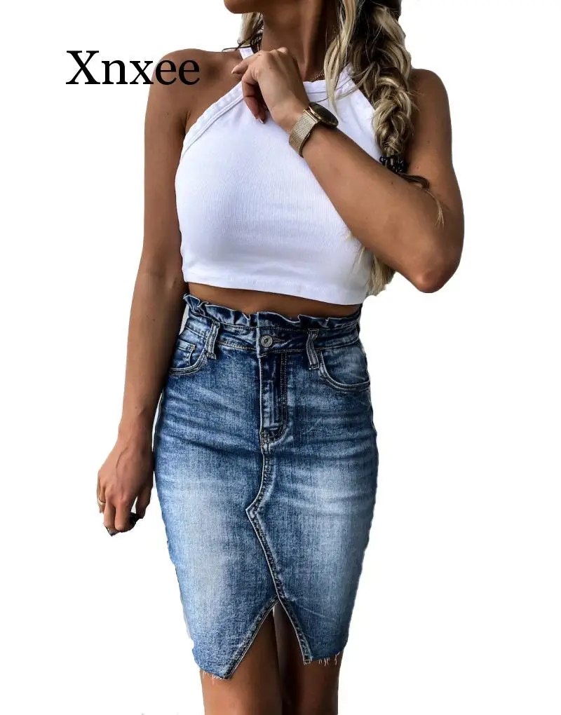 vintage blue elegant short skirt denim 