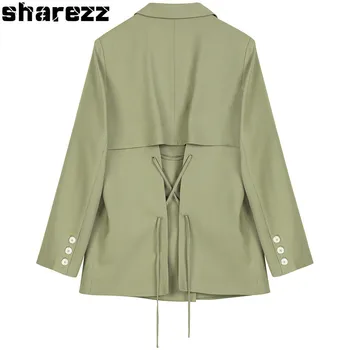 

Sharezz Spring 2020 Women Tops Split Big Size Black New Lapel Bandage Long Sleeve Loose Fit Jacket Fashion Tide Korean