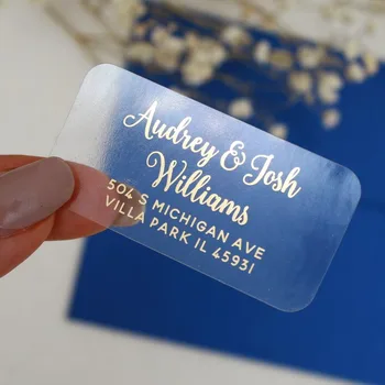 

100 Pcs, Custom Return Address Labels, Clear Foil Sticker, Gold, Rose Gold, Silver, Transparent Address Stickers, Wedding