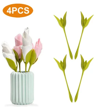 

4Pcs/set Napkin Holders DIY Paper Rose Plastic Flower Branch Serviette Holder Rack Napkin Clip Table Restaurant Party Decor New