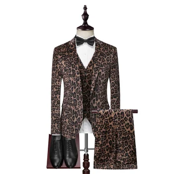 

Velvet Suits Mens Leopard Slim Suits Clothes Stage Singer DJ Club Party Prom 3 Piece Male Wedding Groom Dress Slim Fit Suit