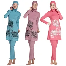 Размера плюс Мусульманский купальник женский скромный цветочный принт полный купальник ислам ic хиджаб ислам бикини пляжная одежда