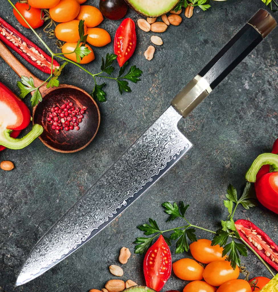 8,5 дюймов VG10 дамасский стальной нож шеф-повара с черной ручкой, нож Gyuto из нержавеющей стали, кухонные ножи, инструменты для приготовления пищи с оболочкой
