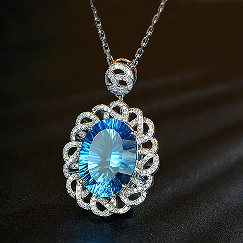 Bague Ringen великолепное аквамариновое ожерелье овальной формы для женщин цветок серебро 925 ювелирные изделия геометрические драгоценные камни юбилей Вечерние