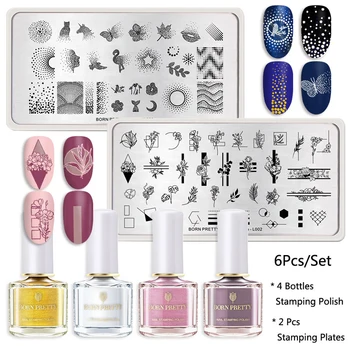 

BORN PRET 6PCS Nail Stamping Set Stamping Polish With Stamping Plates DIY Image Print Stamping Template Stencil Tool Nail Kit
