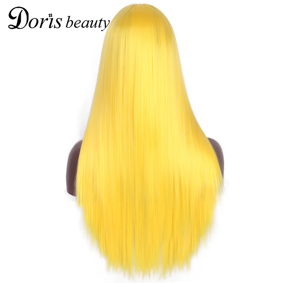 Doris Beauty Synthetic Long Straight Blonde Purple Orange Wig for Women Natural Middle Part Cosplay Wig