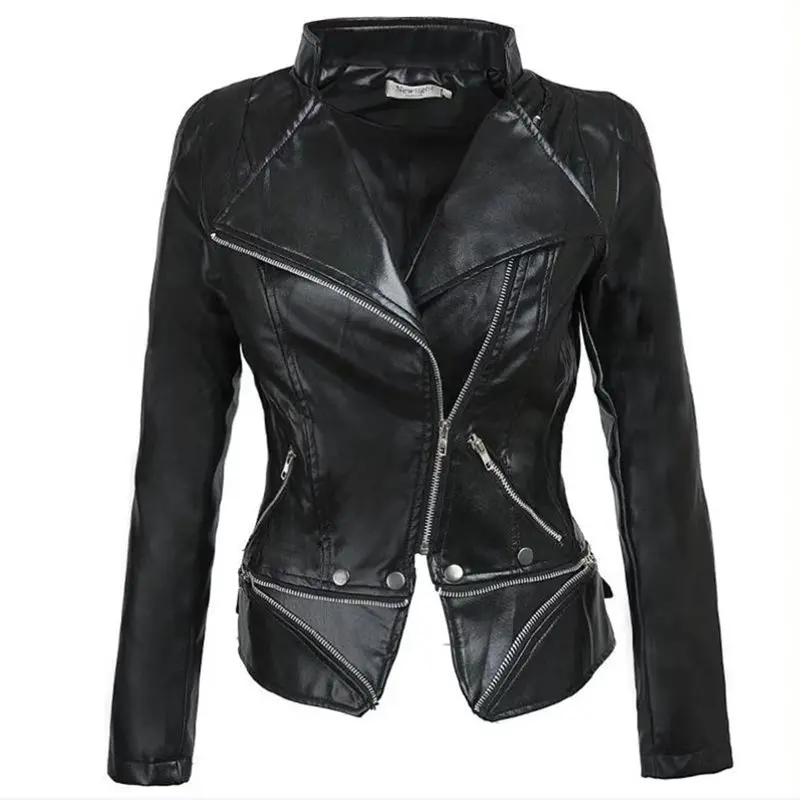 

Plus Size 3XL Women Winter Gothic Black Faux Leather Jackets Zipper Basic Coat Turn-down Collar Vintage Motorcycle Outerwear
