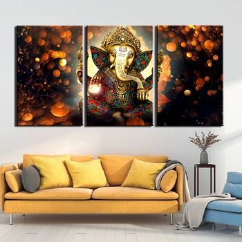 

3 Pieces Modular Painting Posters And Prints On Canvas Abstract Ganesha Elephant Wall Art Picture For Living Room
