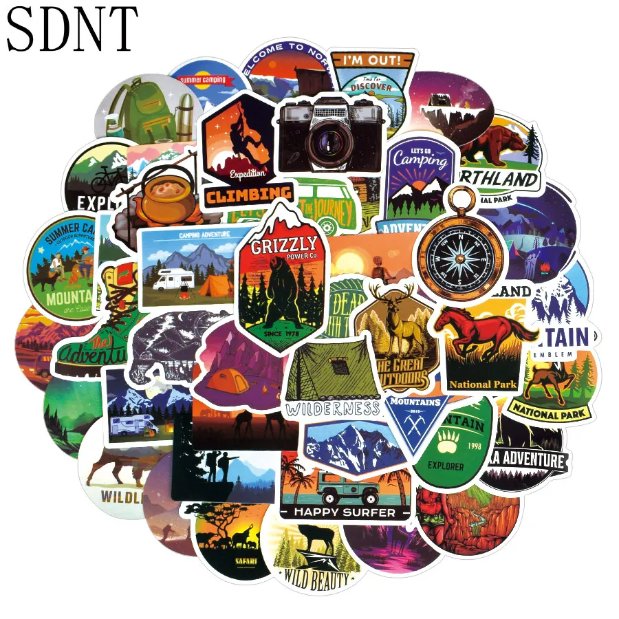 

50 PCS Adventure Camping Stickers Outdoor Landscape Climbing Travel Waterproof Sticker for DIY Cup Suitcase Laptop Bicycle Car