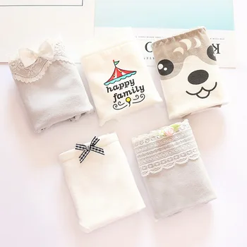 

5PCS Japanese Cartoon Cotton Underwear For Women Menstrual Panties Set Print Cute Pattern Girls Briefs Set Students Lingerie