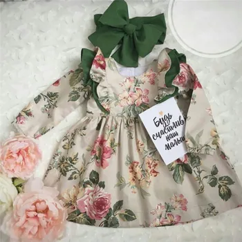 

Cute Baby Girls Dress Long Sleeve Flowers Princess Dress Hair Band Outfits