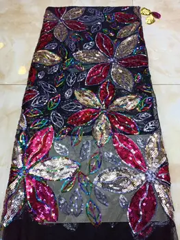 

High quality Sequins with Embroidery Nigerian Lace Fabric For Women 5 yards French Mesh Lace Fabric FHD211
