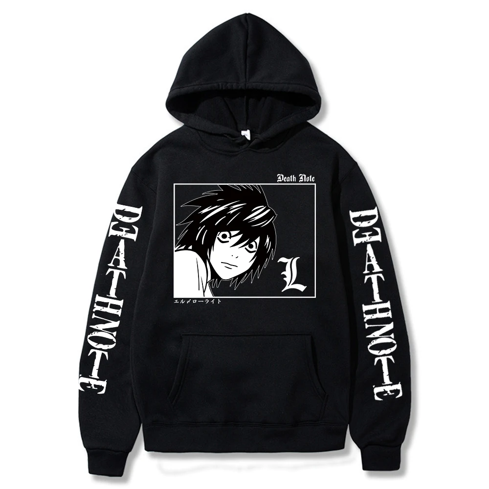 

Janpanese Death Note Printed Hoodies Harajuku Hip Hop Streetwear Men Women Anime Lawliet L Hooded Sweatshirt Pullover Hoodie Top