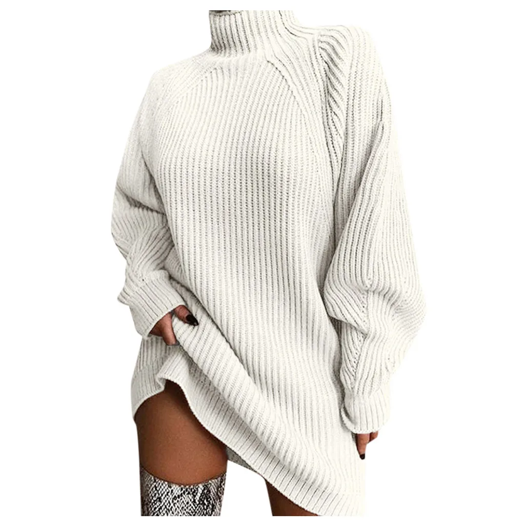 Pull femme nouveaute свитер женский длинный рукав водолазка зимний с высокой талией свободный свитер платье пуловер Джемпер Джерси - Цвет: Beige