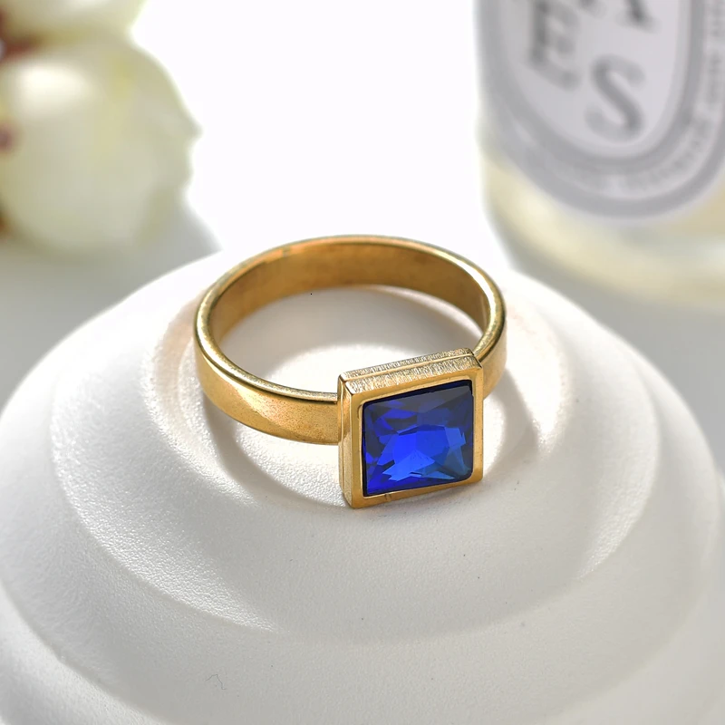 Новое романтическое геометрическое обручальное кольцо из нержавеющей стали для женщин ювелирные изделия CZ Циркон Кольца на пальцы вечерние обручальное кольцо для женщин - Цвет основного камня: J1023B-