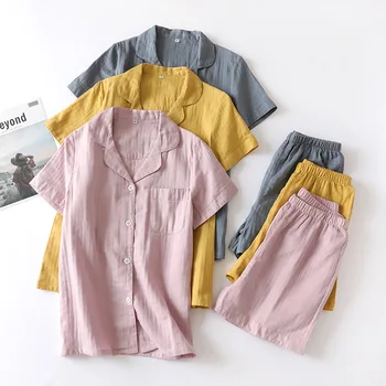 

Summer Cotton Short-sleeved Shorts Ladies Two Piece Set Pajamas Suit Women's Night Pajamas Japanese Casual Loose Home Clothes