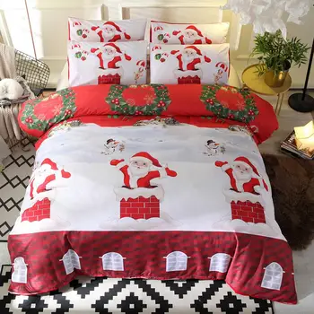 

2020 2/3Pcs Christmas Bedding Set Christmas Santa Snowman Chimney Print Quilt Cover Pillow Case Bed Set Duate Cover Pillowcases