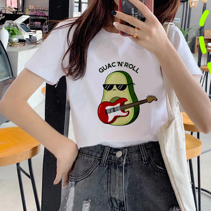 Fashion Women's T-shirt Avocado Print T-shirt Short Sleeve Girl Cartoon T-shirt Top Summer Clothing Harajuku Graphic T-shirt