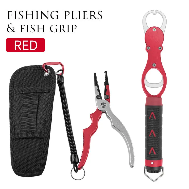 LINNHUE рыболовные плоскогубцы, набор захватов из алюминиевого сплава, рыболовные снасти, крючок для восстановления, резак, линия, разъемное кольцо, высокое качество, рыболовный инструмент - Цвет: Red Set