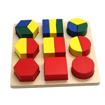 

Wooden Fraction Division Puzzles Shape Pairing Education Children Toy