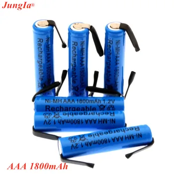 

New 1.2V AAA rechargeable battery 1800mah AAA ni-mh cell with welding tabs pins flat top for toys cordless phone + DIY nickel