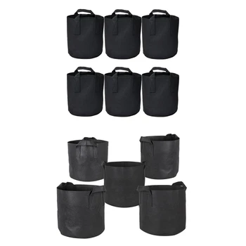 

11 Pcs Grow Bags Aeration Fabric Pots with Handles Black 5 Pcs 10 Gallon 6 Pcs 7 Gallon