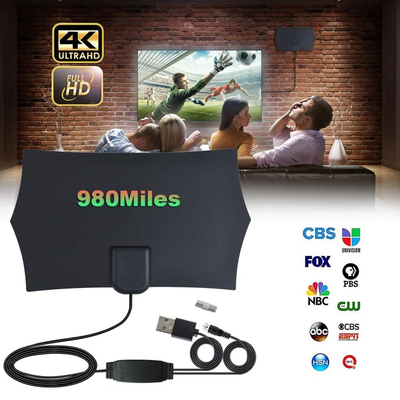 New 980 Miles Range Antenna TV Digital HD 4K Antena Digital Indoor HDTV 1080P with Amplifier Signal Booster TV