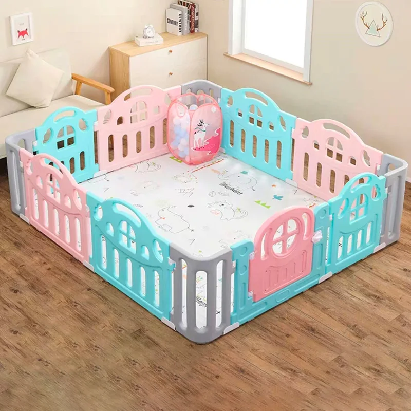 

Baby Playpen Kids Safety Barrier Activity Center Infants Bed Fence with Locking Gate Children Pool Ball Pit Gift Ball and Mat