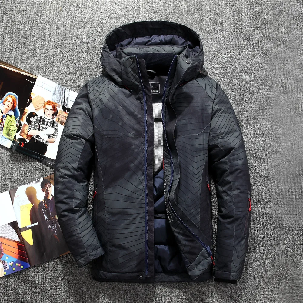 Camouflage graygreen Новая мужская куртка на утином пуху с капюшоном, черный, синий, камуфляжный, утолщенный, водонепроницаемый, ветрозащитный, теплый зимний пуховик, мужская верхняя одежда - Цвет: Camouflage graygreen