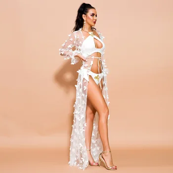 

2019 Women Summer Sexy Multi Sequin Female Long Sleeve Dress Maxi Beachwear Butterfly Embroidery Dress