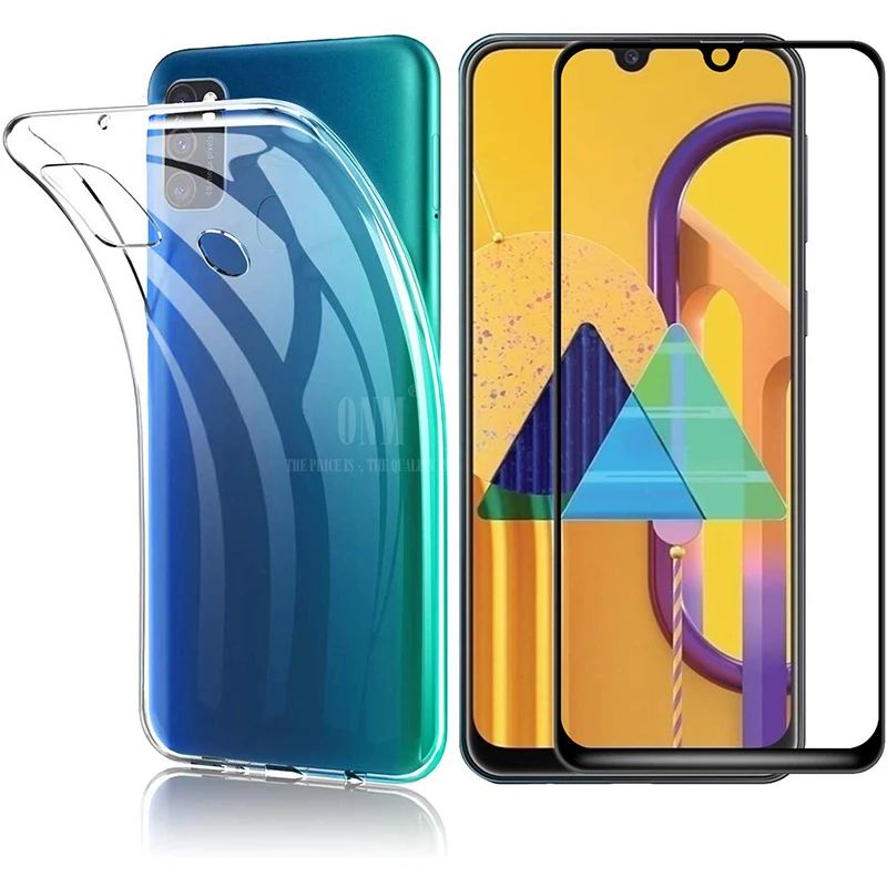 Защитное стекло 2-в-1 + чехол с полным покрытием для samsung Galaxy M31 M30 M30s силиконовый |