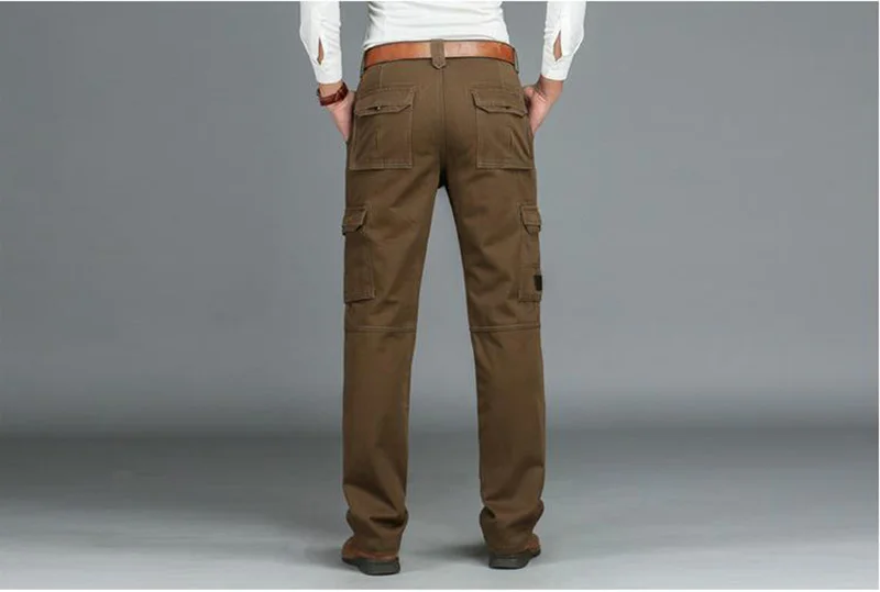 KIOVNO Winter Men's Cargo Casual Pants Multi Pockets Fleece Lined Military Style Trousers For Male Size 30-44  (16)