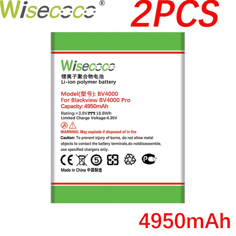 Wisecoco BV4000 2 шт. 4950 мАч новинка батарея для Blackview / BV 4000 Pro высокое качество сменная