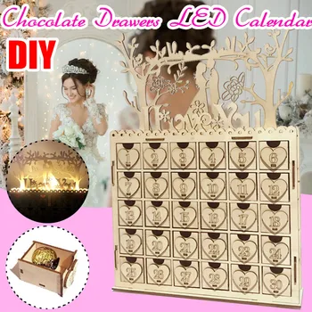 

Wooden Chocolate Cabinet Stand DIY Drawer LED Light Up Countdown Calendar Wedding Party Supplies Decorations Ornament Gift