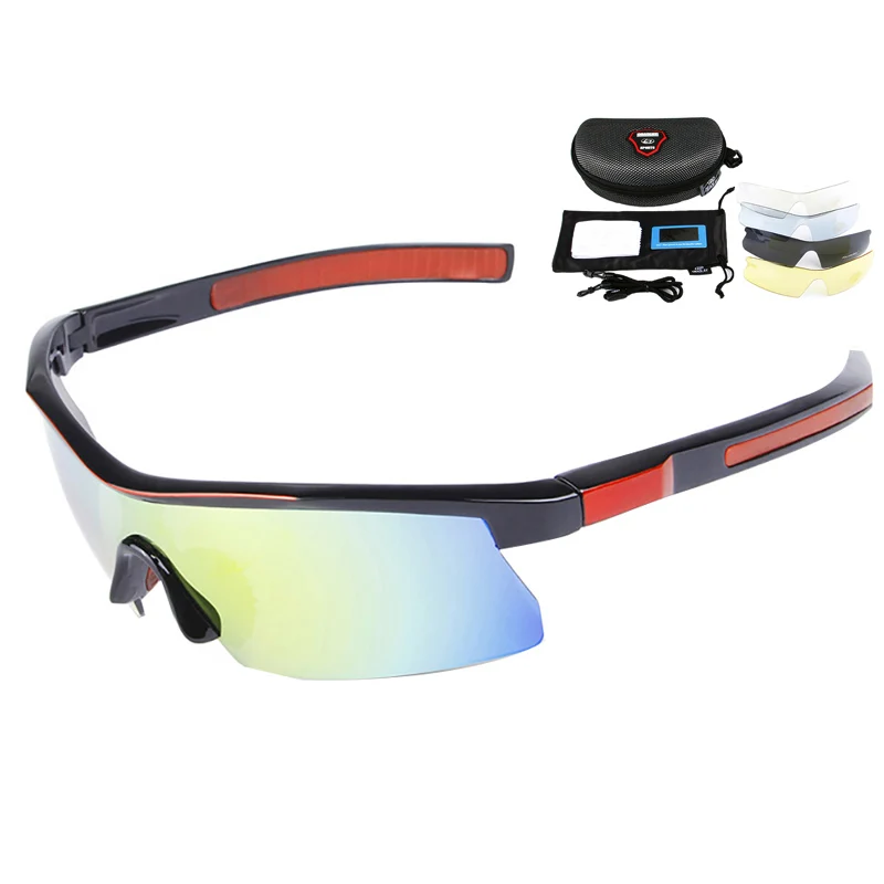 Red Black UV400 поляризованные велосипедные очки противотуманные велосипедные солнцезащитные очки TR90 очки оптика Gafas Ciclismo 5 объектив - Цвет: Red Black