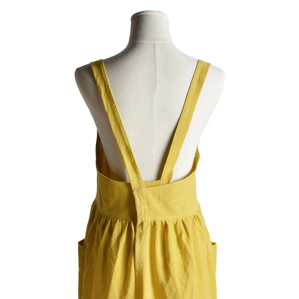 Medieval Washed cotton linen Kitchen Apron For Cooking Baking Flower Shop Ruffles work clean apron for woman uniform lady Dress